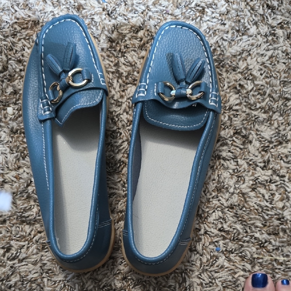 Powder Blue Moccasin-Style Flats with Tassels